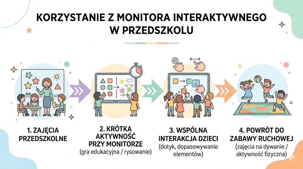 monitor interaktywny w przedszkolu – schemat wykorzystania podczas zajęć
